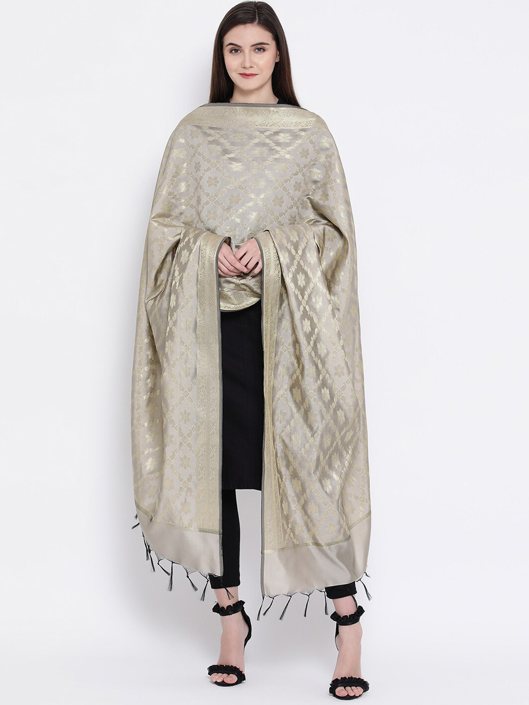 SHINGORA Beige Woven Design Dupatta