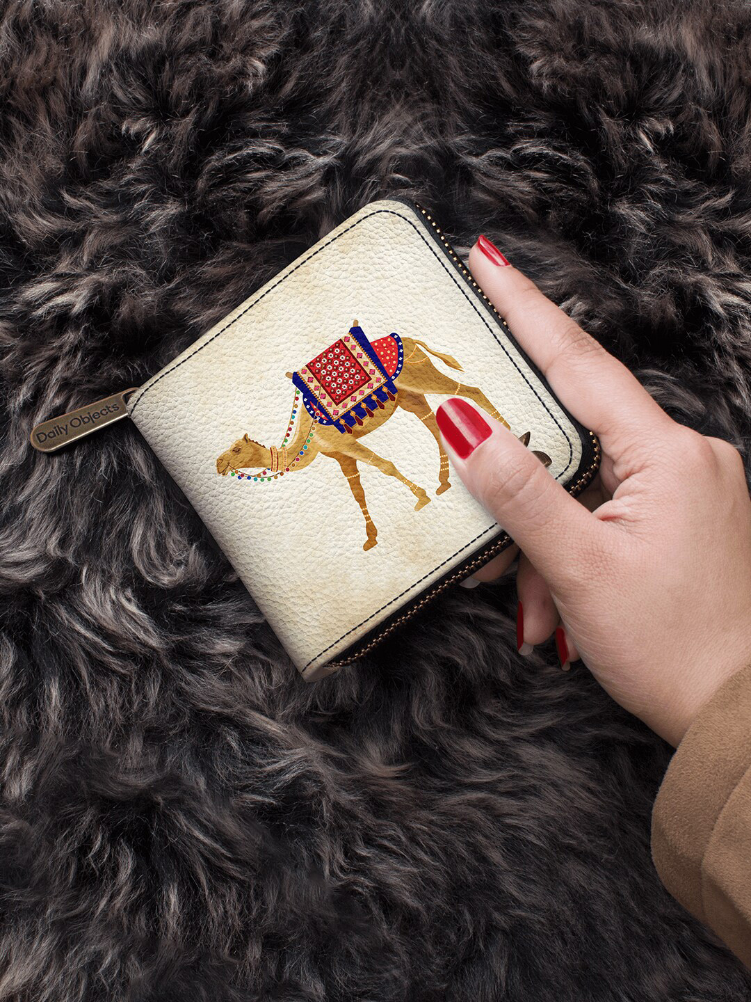 DailyObjects Women Cream-Coloured & Yellow Printed Zip Around Wallet