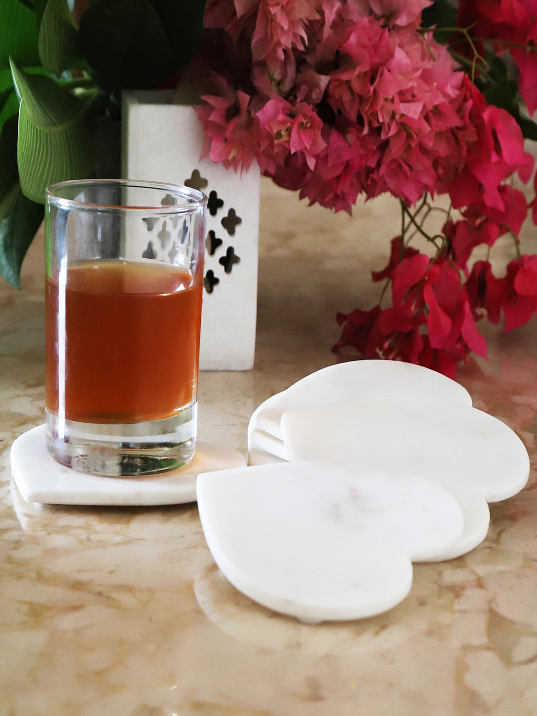 NikkisPride Set of 6 White Solid Heart-Shaped Marble Coasters