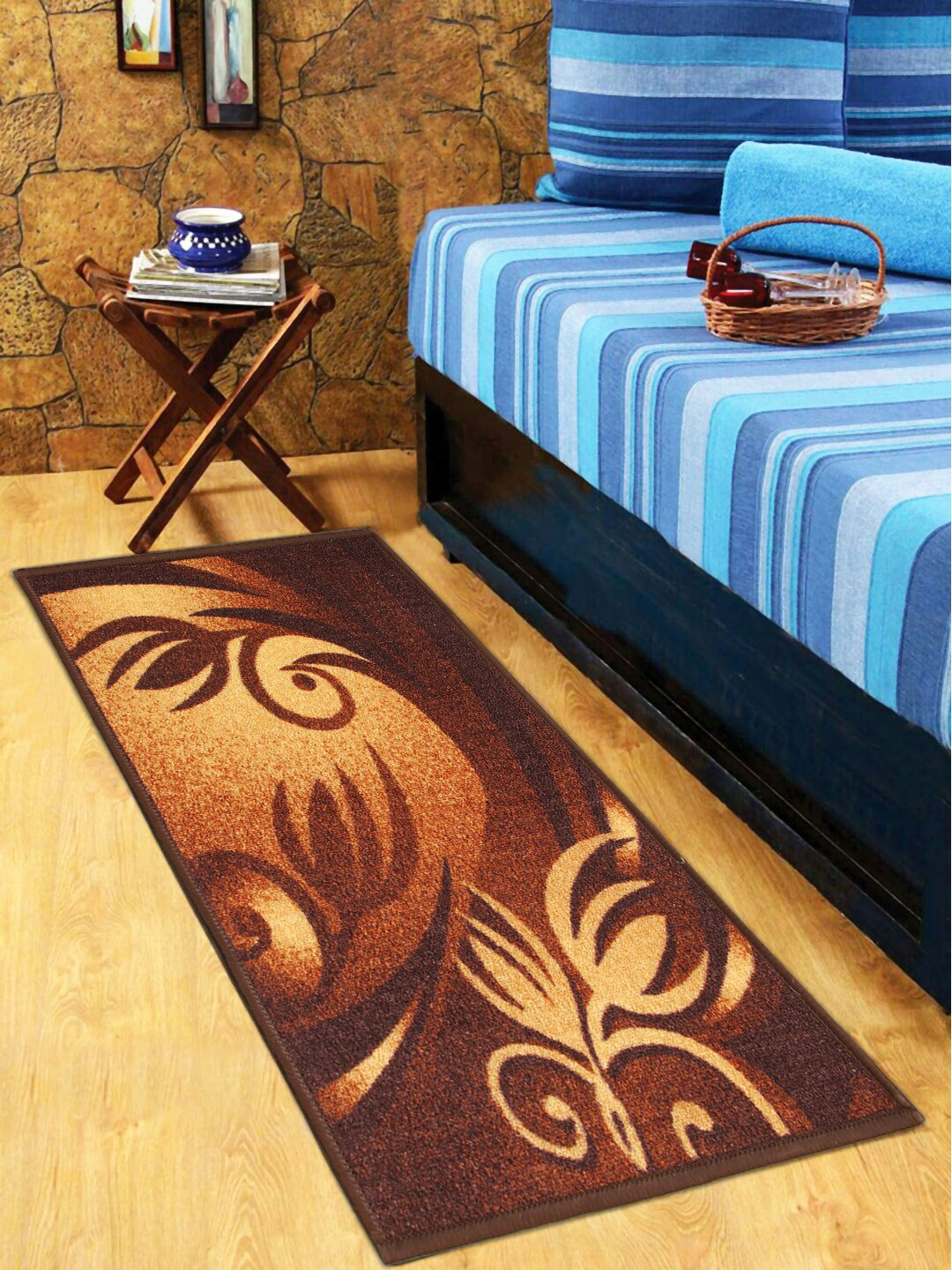 Kuber Industries Brown Floral Print Bed Runner Mat