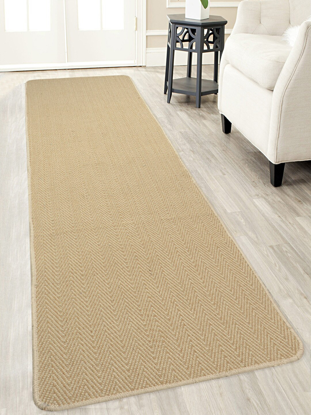 Saral Home Beige Geometric Handloom Made Anti-Skid Floor Runner