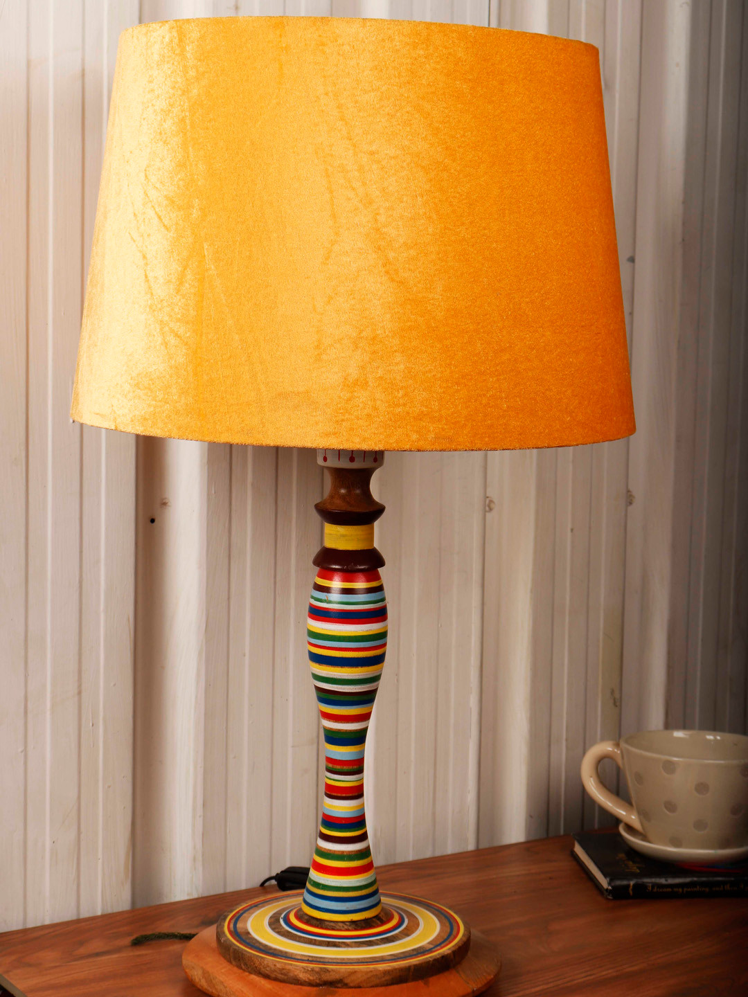 Grated Ginger Yellow Self Design Bedside Standard Table Lamp with Shade