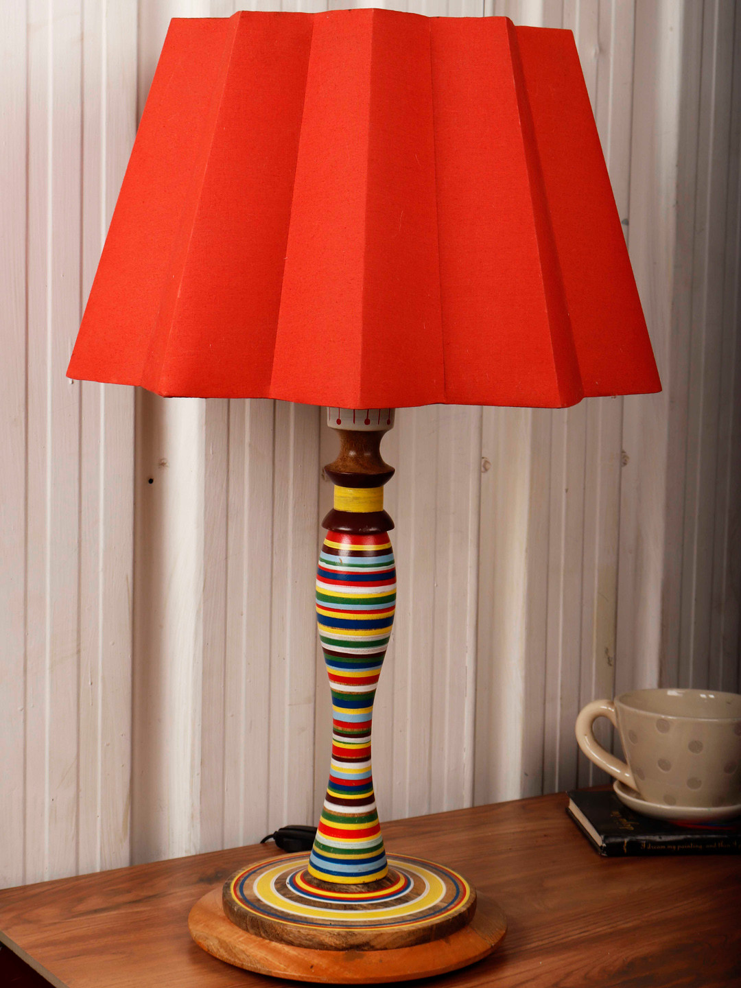 Grated Ginger Orange Self Design Bedside Standard Table Lamp with Shade
