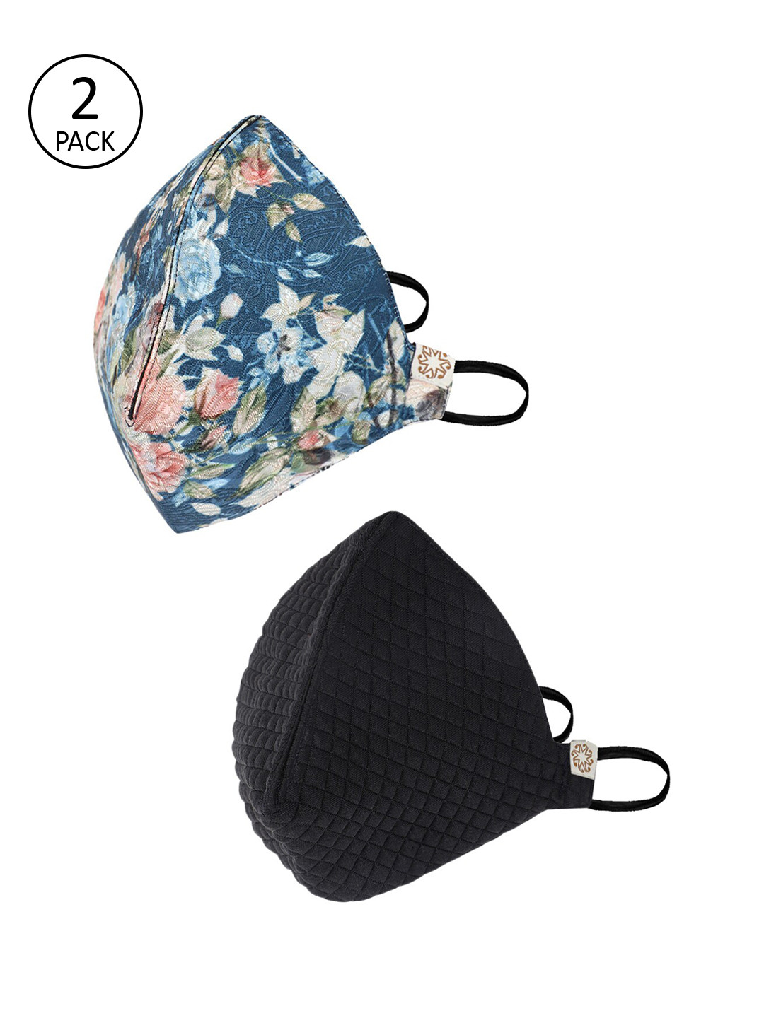 VASTRAMAY Unisex Black & Blue Pack of 2 Reusable 4-Ply Cloth Masks