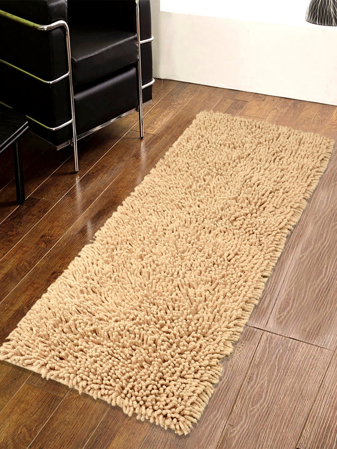 Saral Home Beige Solid Tufted Shaggy Anti-Skid Floor Runner
