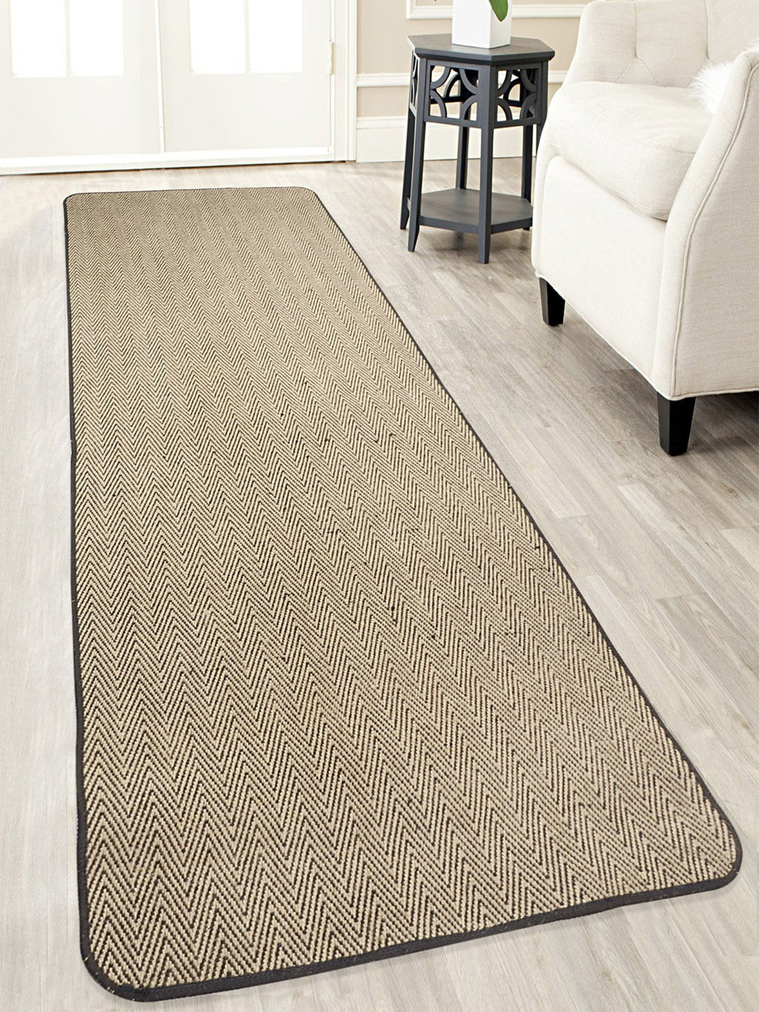 Saral Home Black & Biege Geometric Handloom Made Anti-Skid Floor Runner