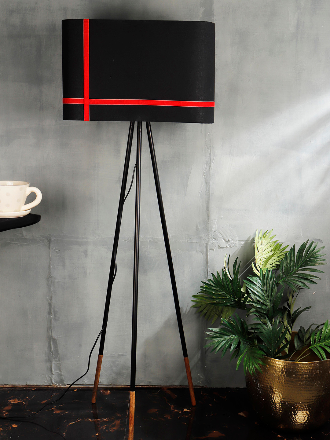 Grated Ginger Black Solid Handcrafted Rectangular Tripod Lamp