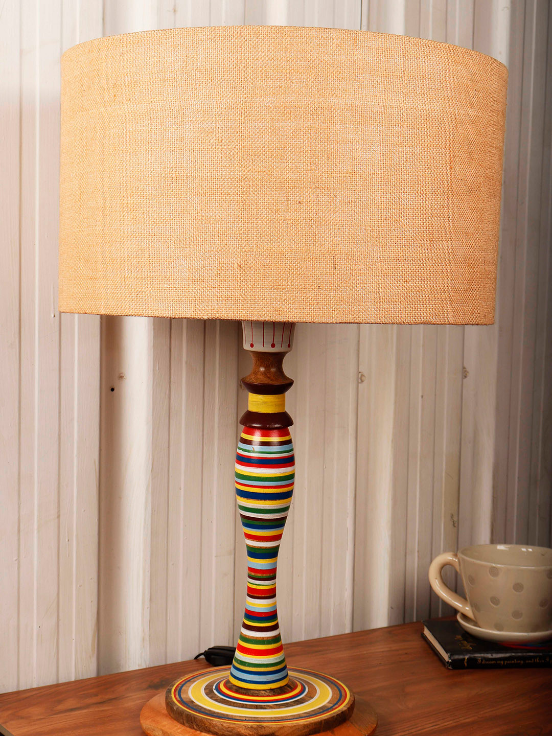 Grated Ginger Beige Printed Bedside Standard Table Lamp with Shade