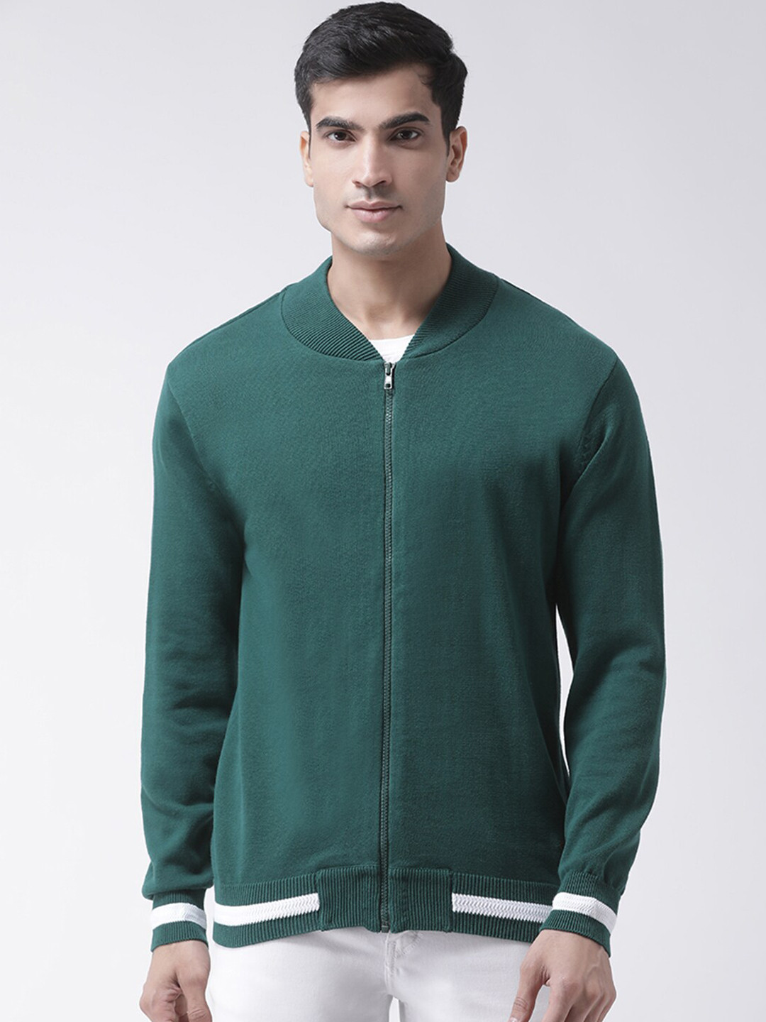 Club York Men Green Solid Cardigan Sweater