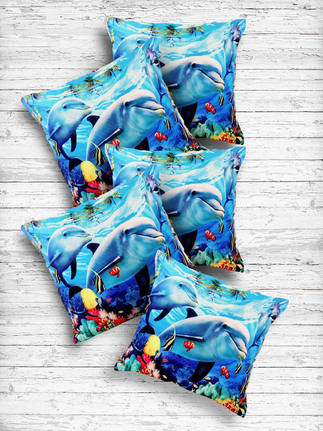Kuber Industries Blue Quirky Cotton Washable 5 Piece Square Cushion Covers -16x16In