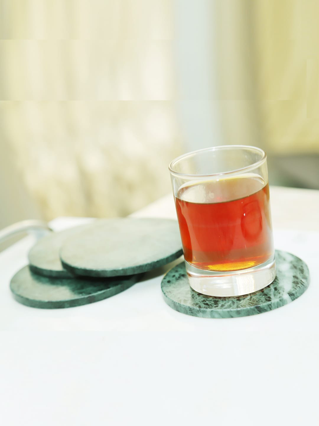 NikkisPride Set of 4 Green & Black Marble Design Circular Marble Coasters