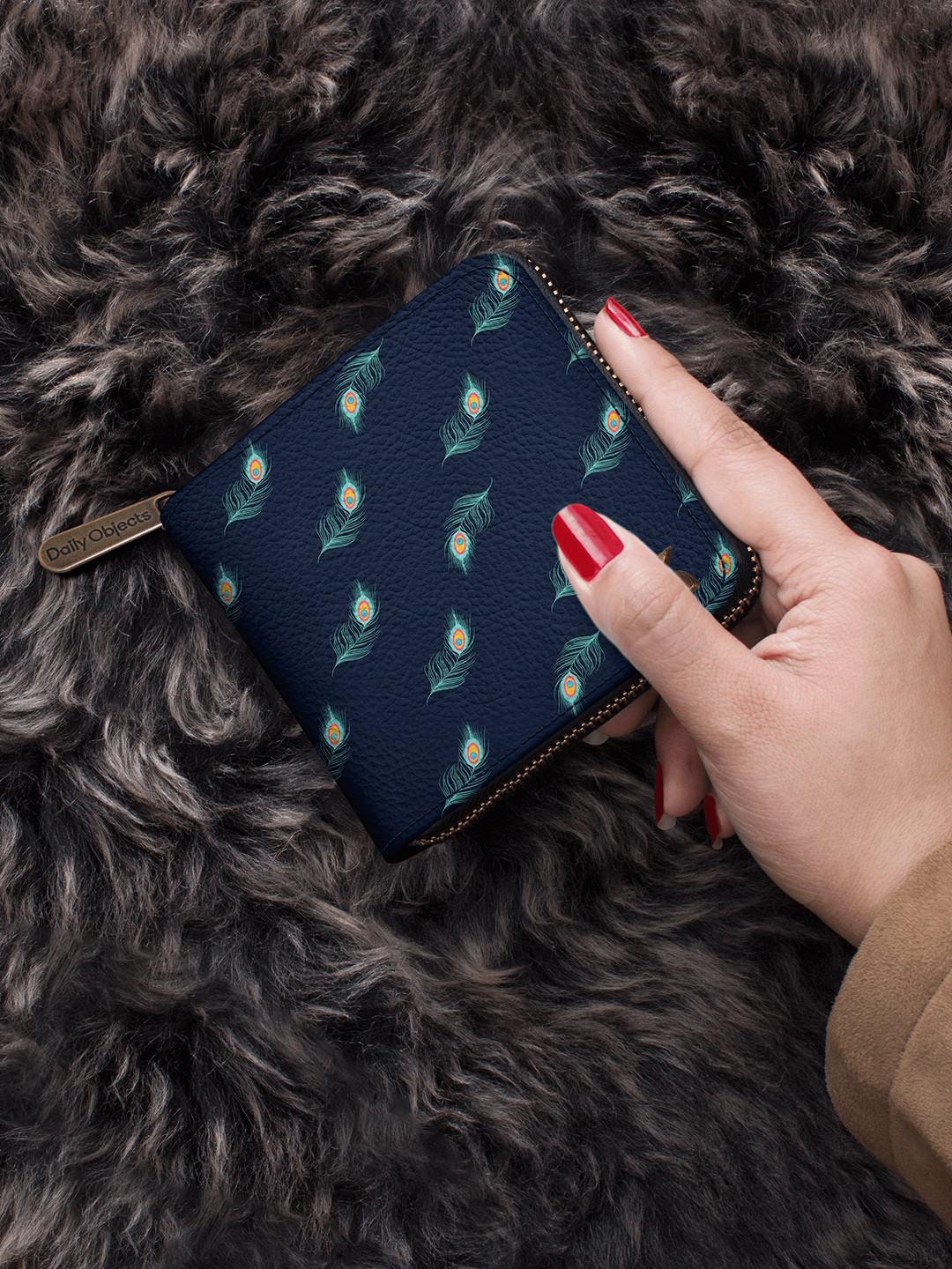 DailyObjects Women Navy Blue Feather Print Zip Around Wallet