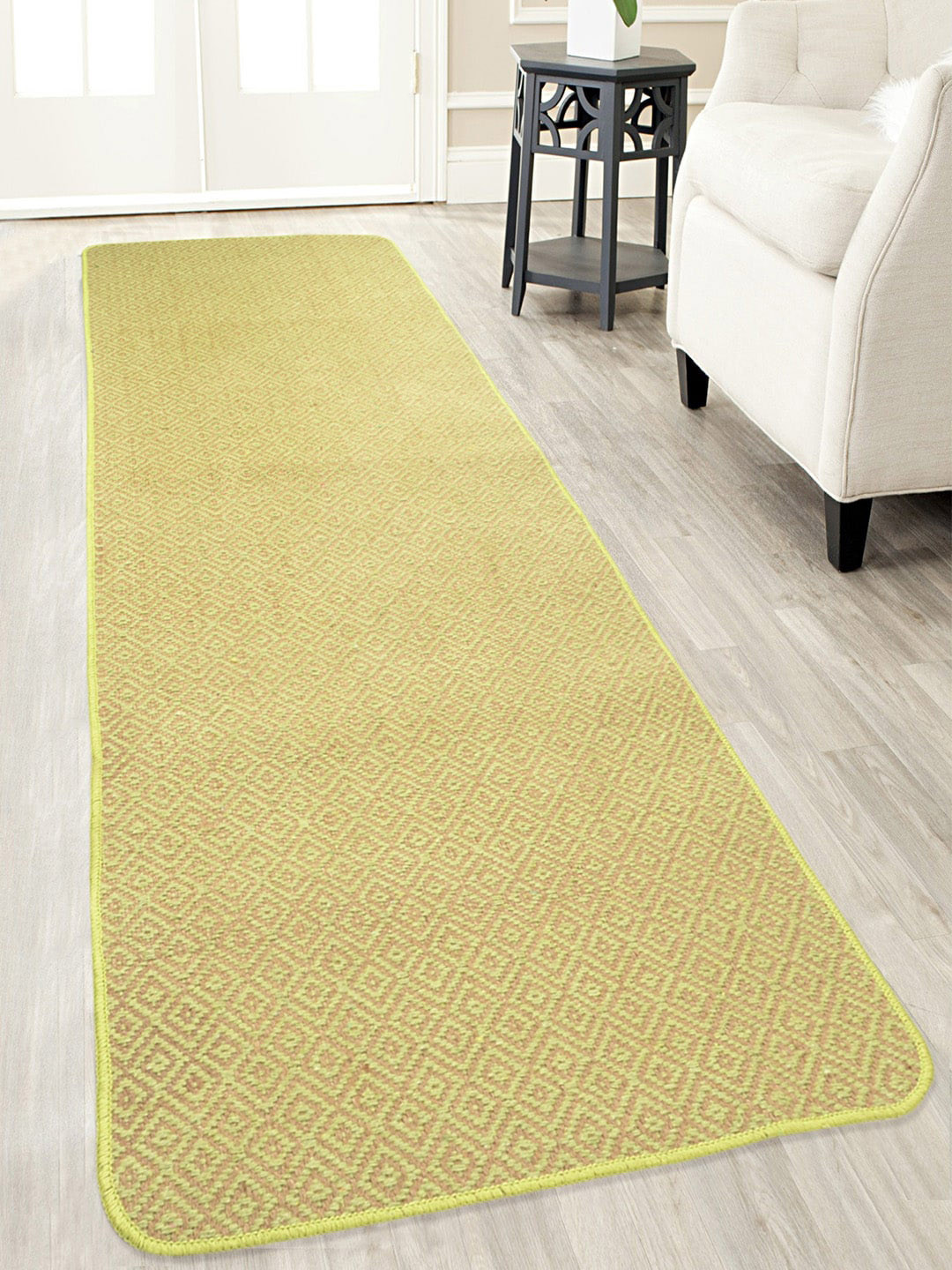 Saral Home Green Geometric Handloom Made Anti-Skid Floor Runner
