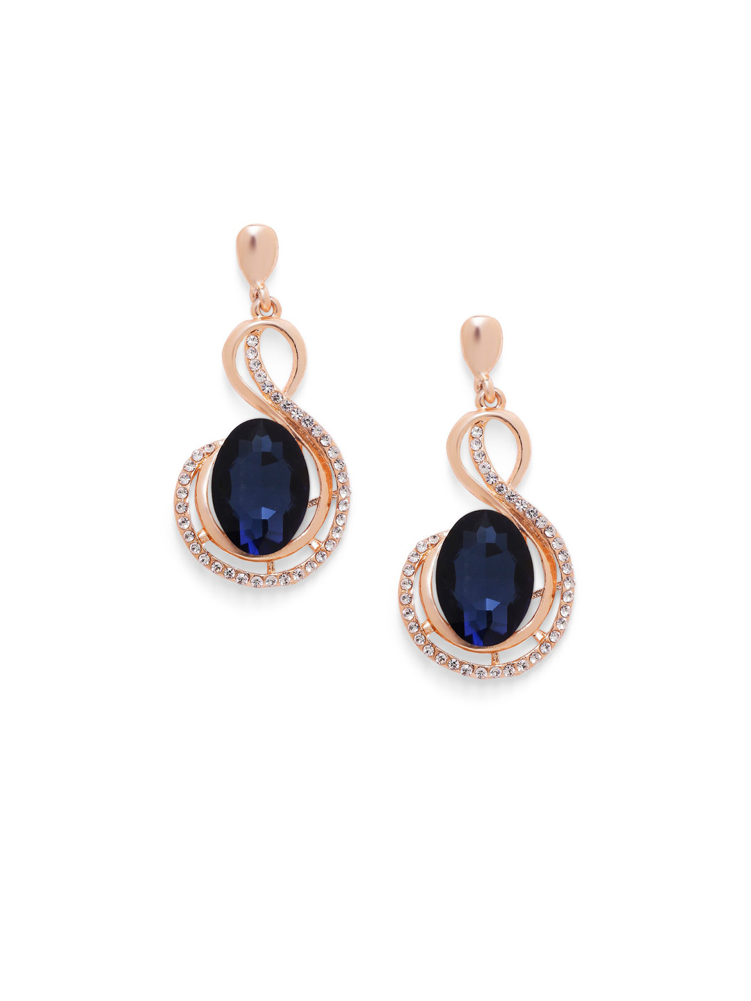 Mahi Rose Gold-Plated & Blue Classic Drop Earrings