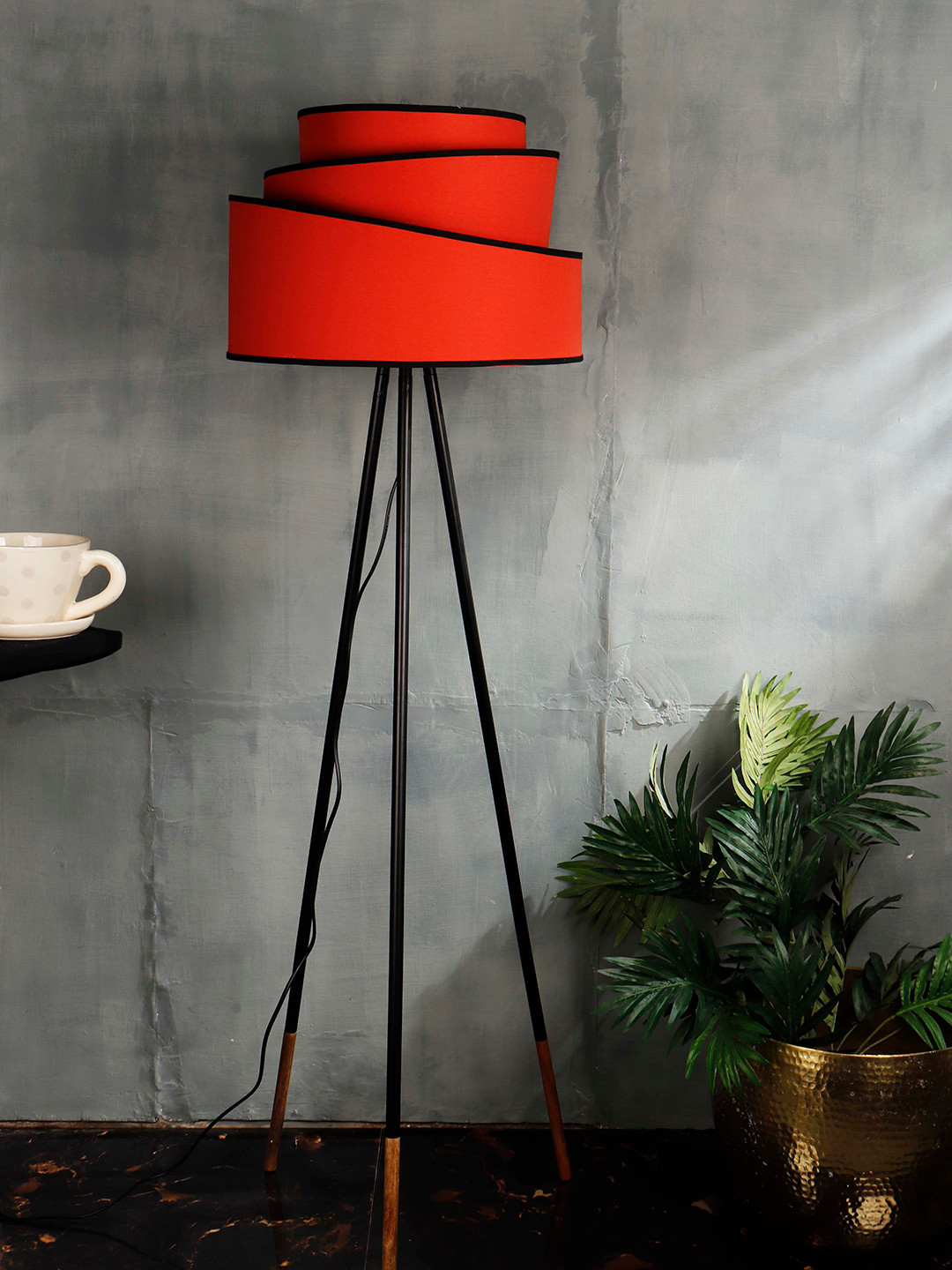 Grated Ginger Orange Self Design Handcrafted Tripod Lamp with Shade