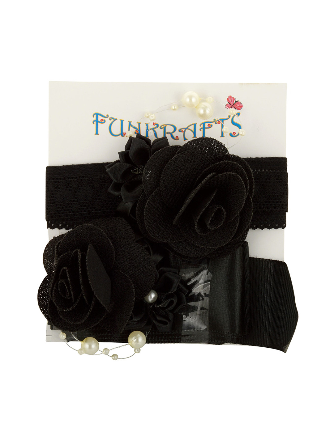 FUNKRAFTS Girls Black Embellished Headband & Sash Set