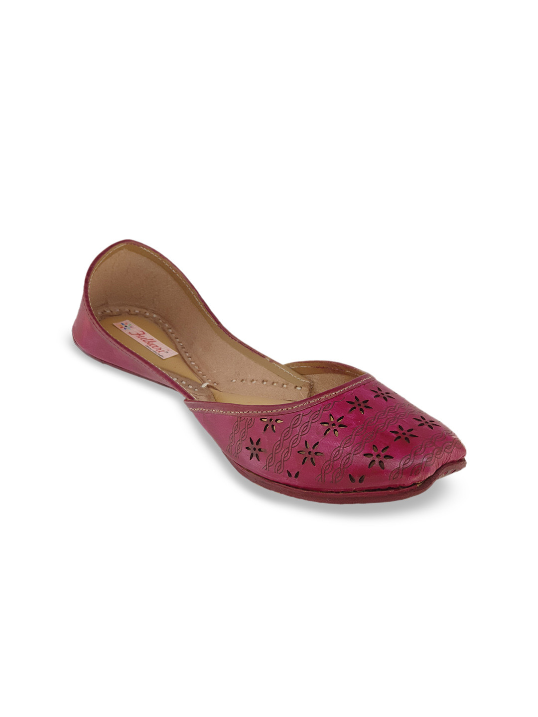 Fulkari Women Magenta Textured Leather Mojaris