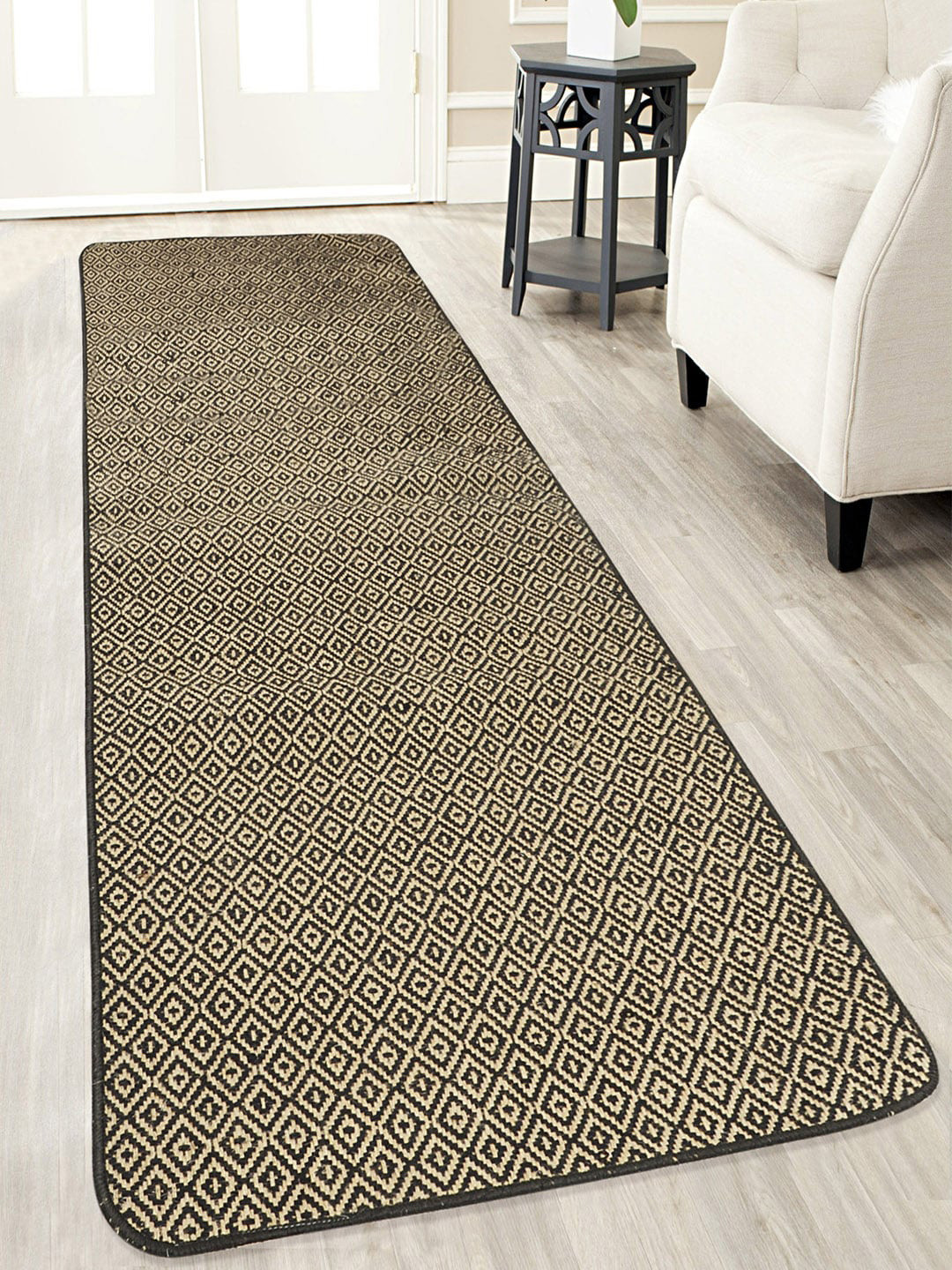 Saral Home Black & Beige Geometric Handloom Made Anti-Skid Floor Runner