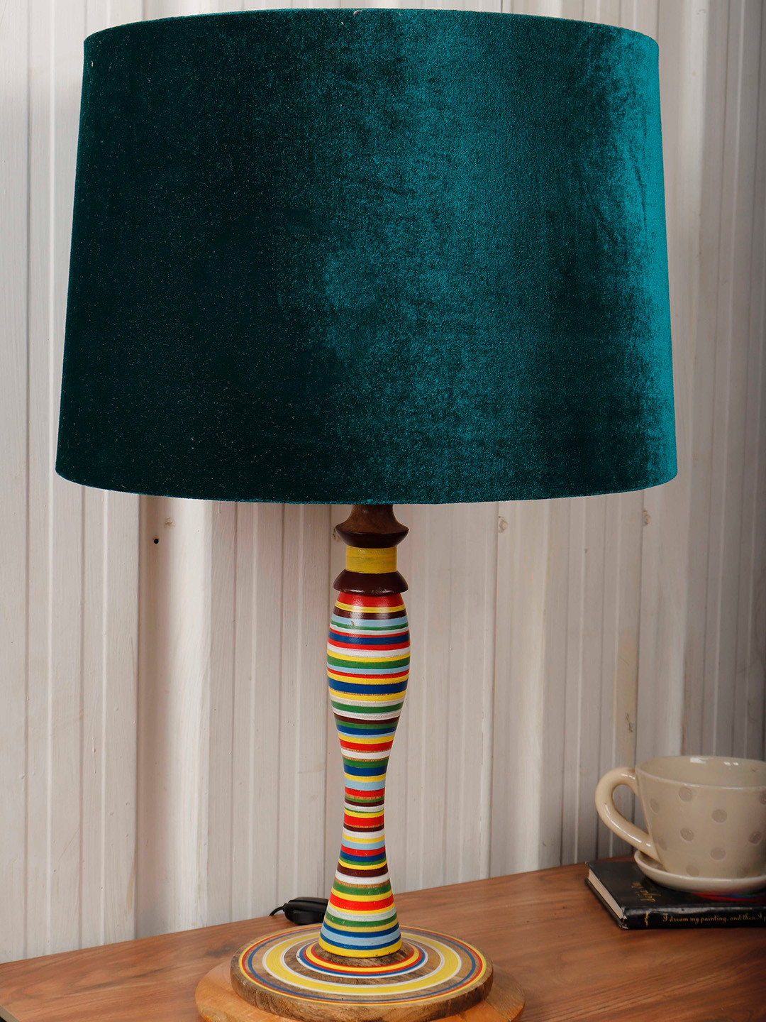 Grated Ginger Green Printed Bedside Standard Table Lamp with Shade