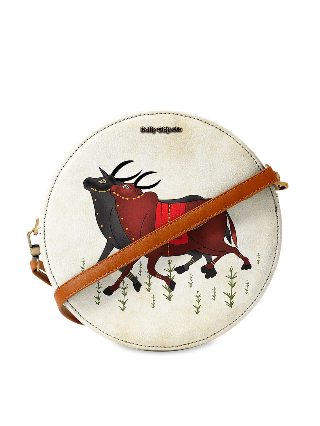 DailyObjects Off-White & Red Cow Couple - Orbis Printed Sling Bag