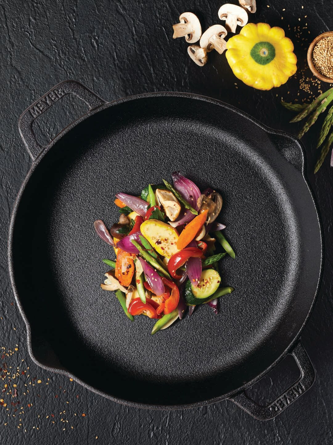 MEYER Black Pre Seasoned Cast Iron Skillet With 2 Side Handles