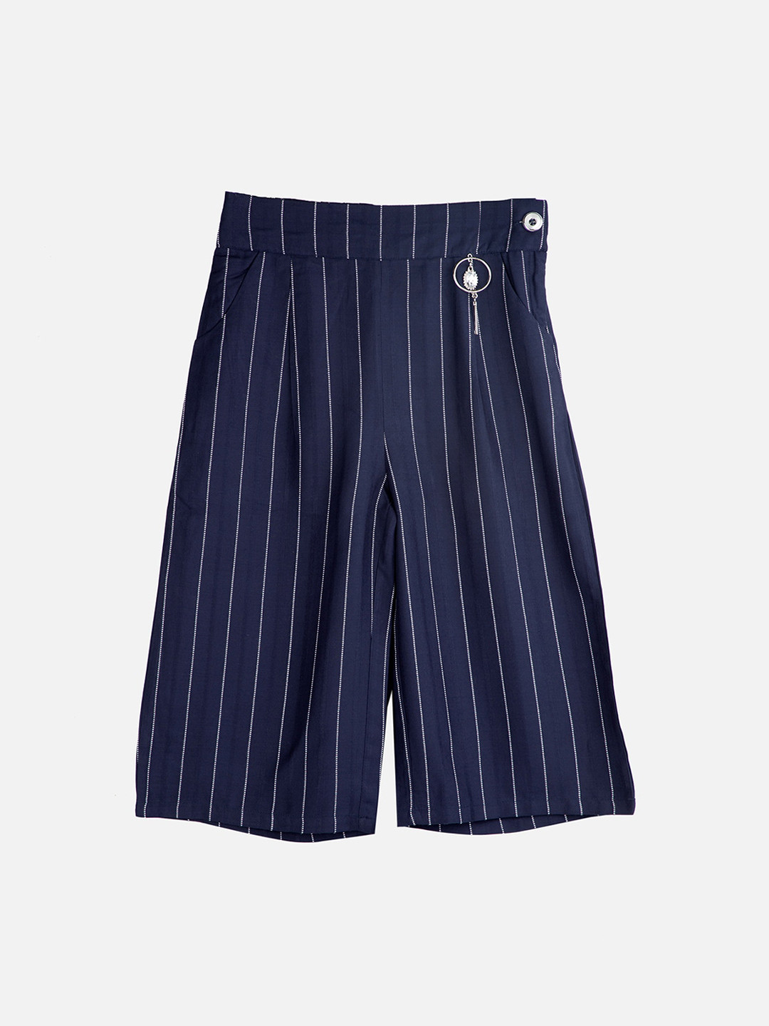 Peppermint Girls Navy Blue & White Striped Wide Leg Palazzos