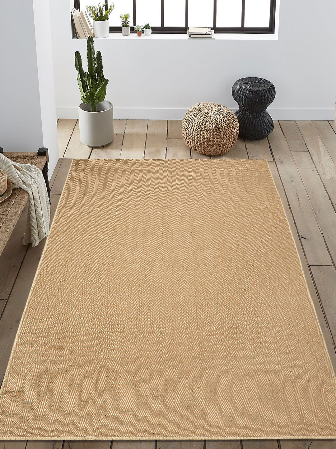 Saral Home Beige Chevron Designer Anti-Skid Carpet