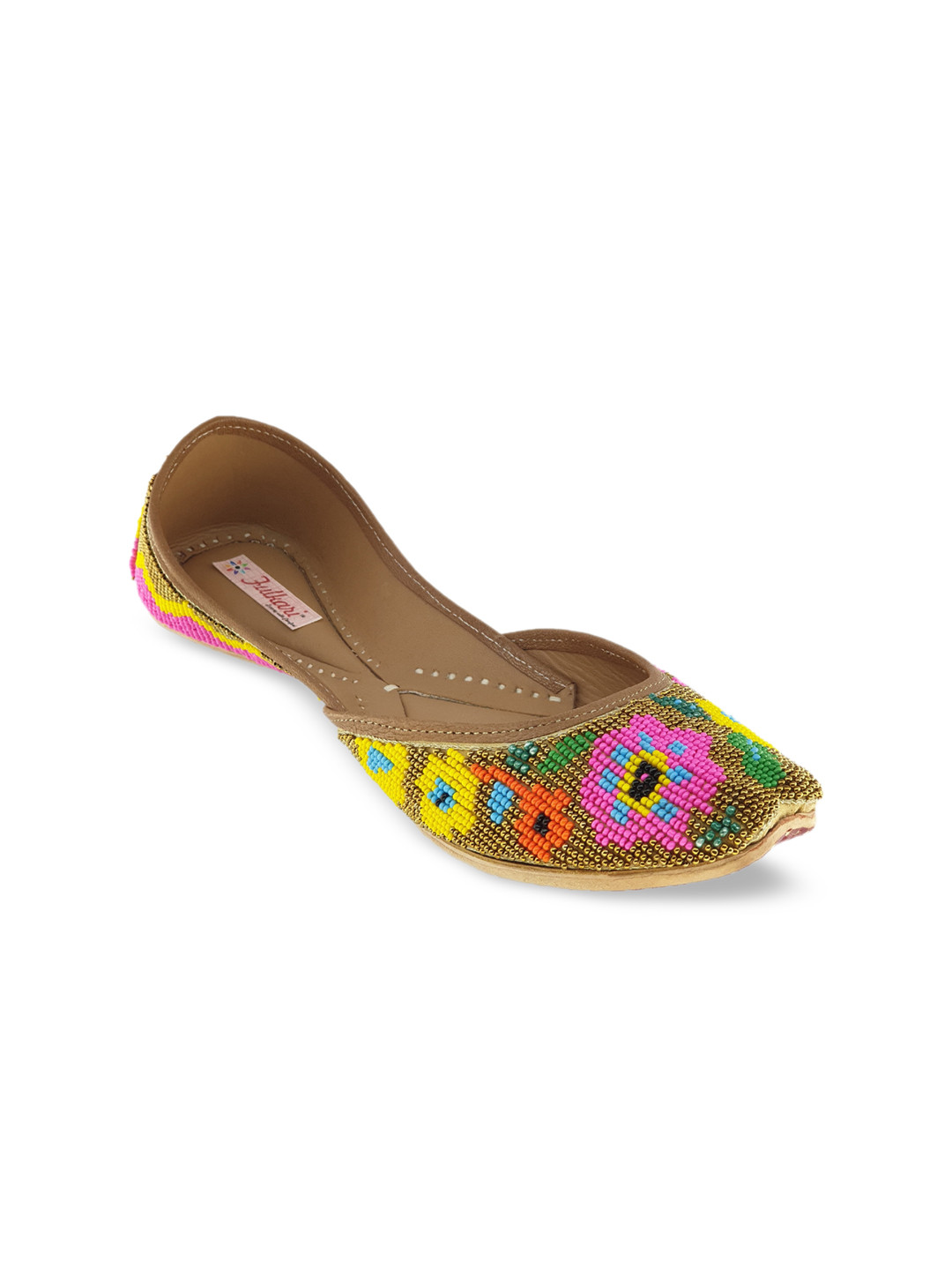 Fulkari Women Green Embellished Leather Mojaris