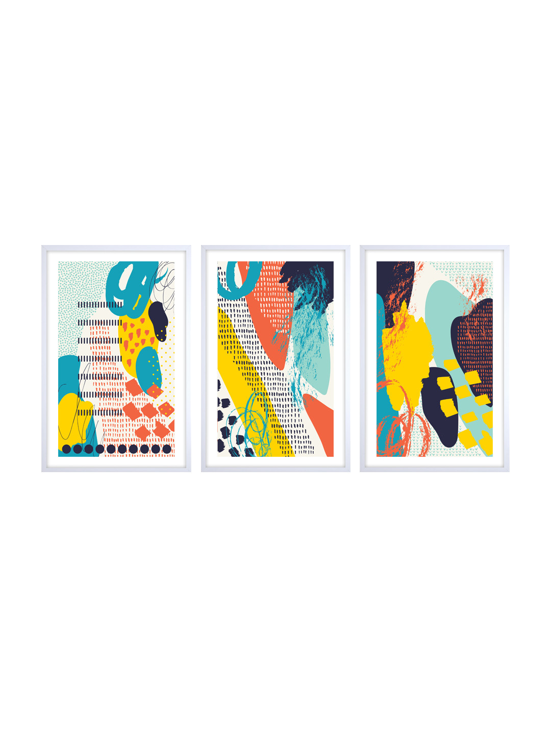999Store Set Of 3 Blue & Yellow Abstract Printed Wall Art