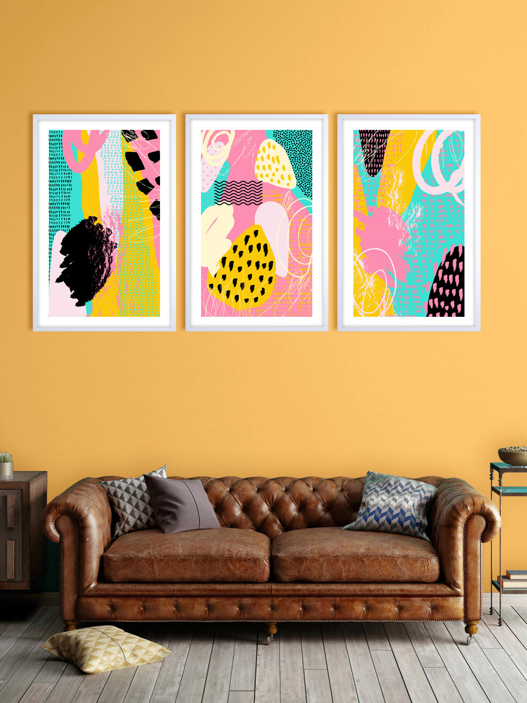 999Store Pink Canvas 3 Pcs Wall Living Room Rectangle Paintings Wall Art -30 x 17.99In