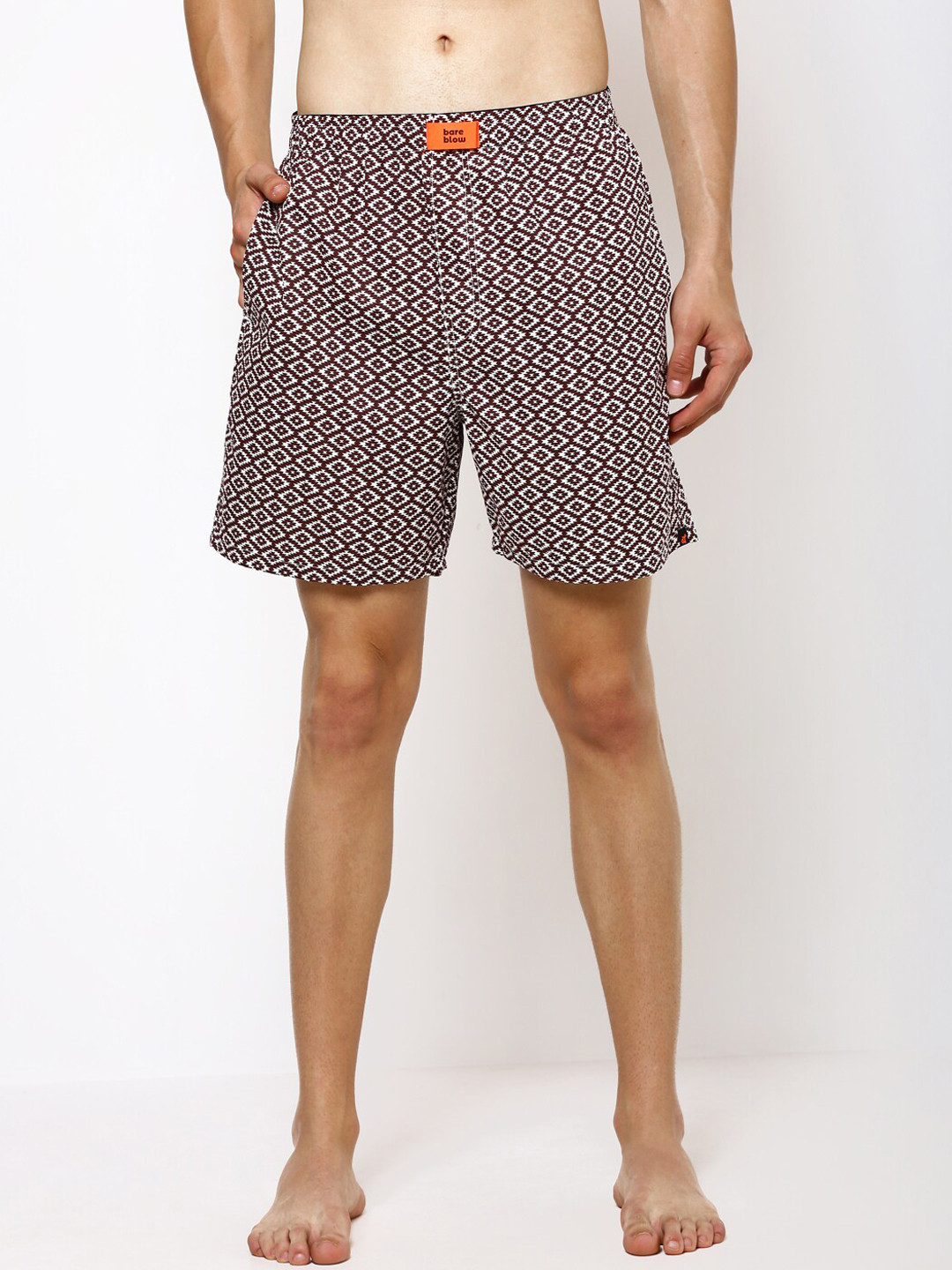 Bareblow Men Brown & White Rhombus Printed Boxers BBBX118M
