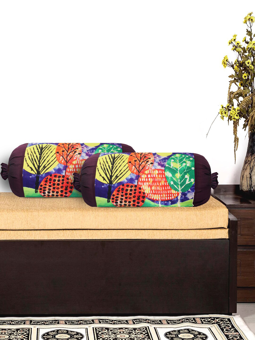 Kuber Industries Set Of 2 Multicoloured Tree Design Bolster Covers