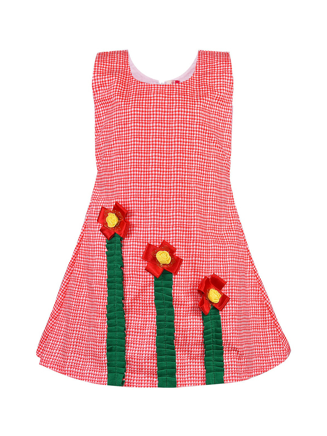 Wish Karo Girls Red & White Checked Fit and Flare Dress