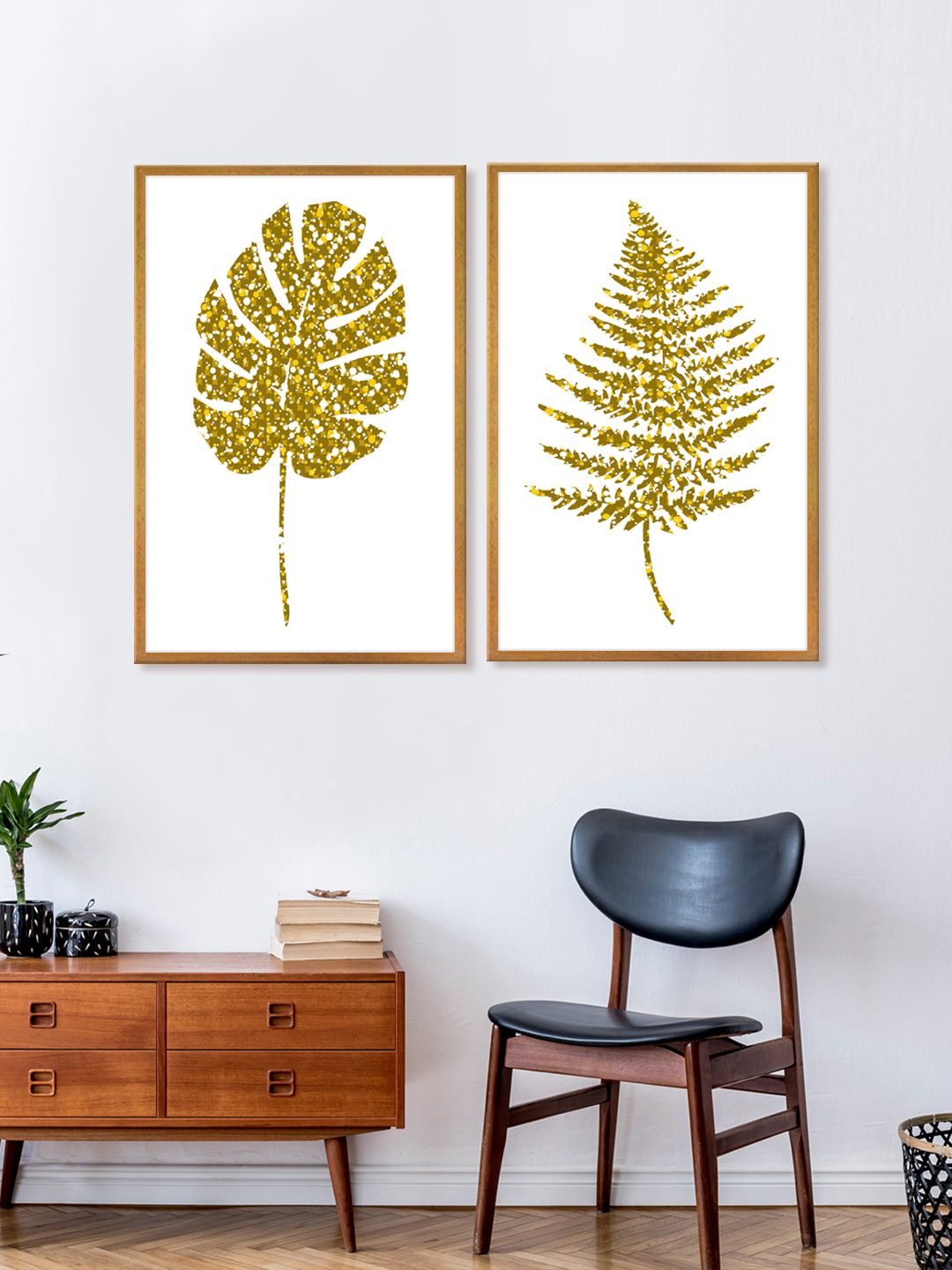 999Store Set Of 2 White & Green Leaf & Tree Printed Wall Art