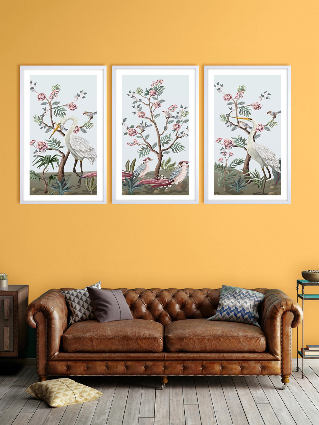 999Store Set Of 3 Blue & Green Heron Bird Printed Wall Art