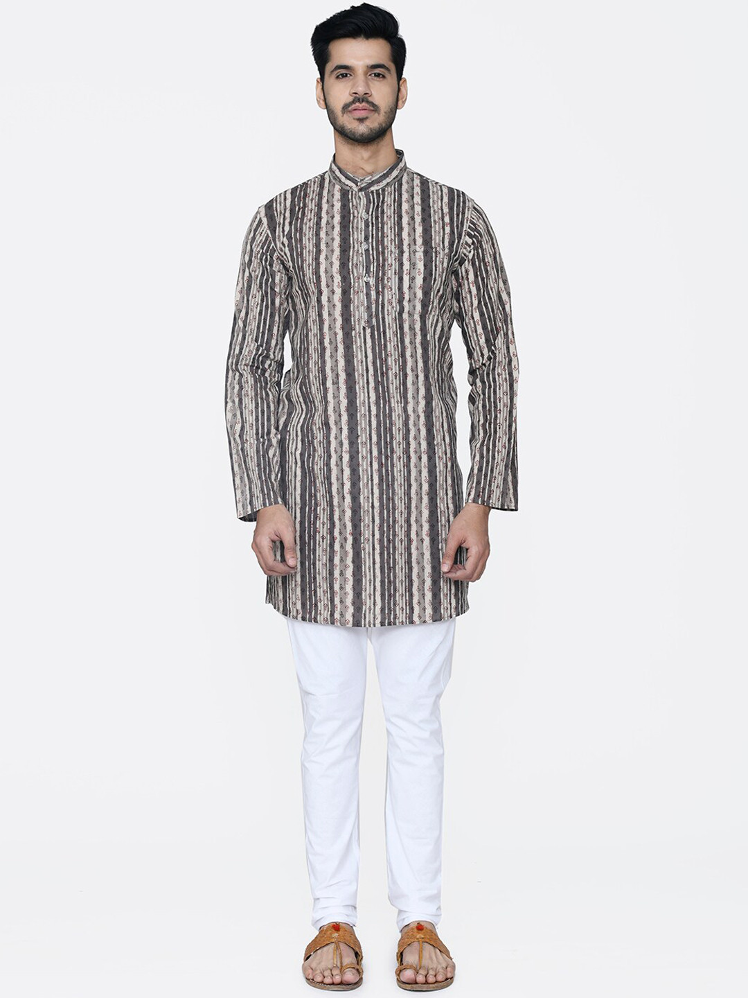 Wintage Men Brown & White Striped Kurta with Pyjamas