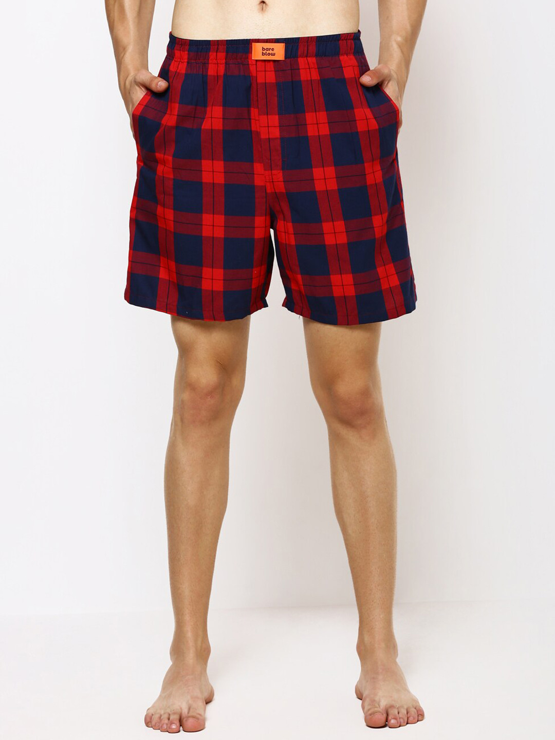 Bareblow Men Red & Blue Checked Boxers BBBX124M