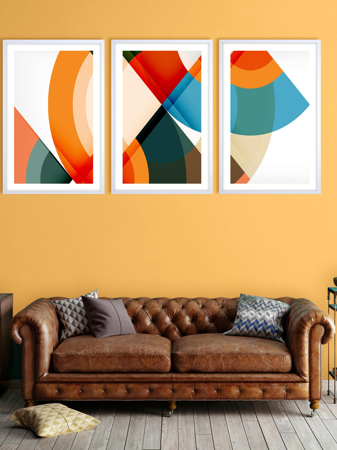 999Store Set Of 3 White & Black Abstract Printed Wall Art