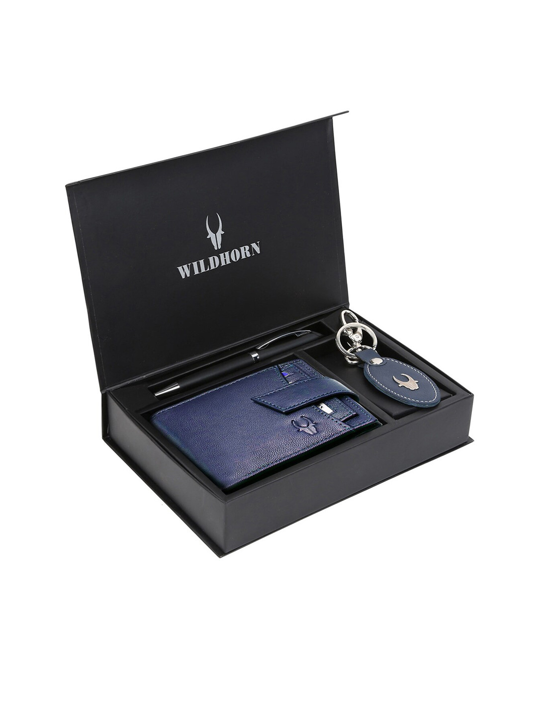WildHorn Men Blue & Black RFID Protected Genuine High Quality Leather Accessory Gift Set