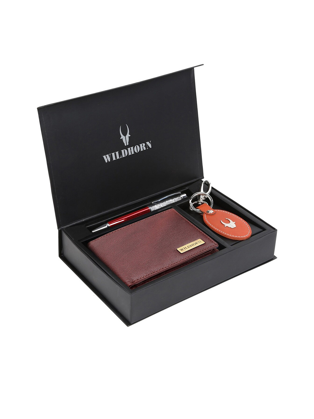 WildHorn Men Brown & Orange RFID Protected Genuine Leather Accessory Gift Set