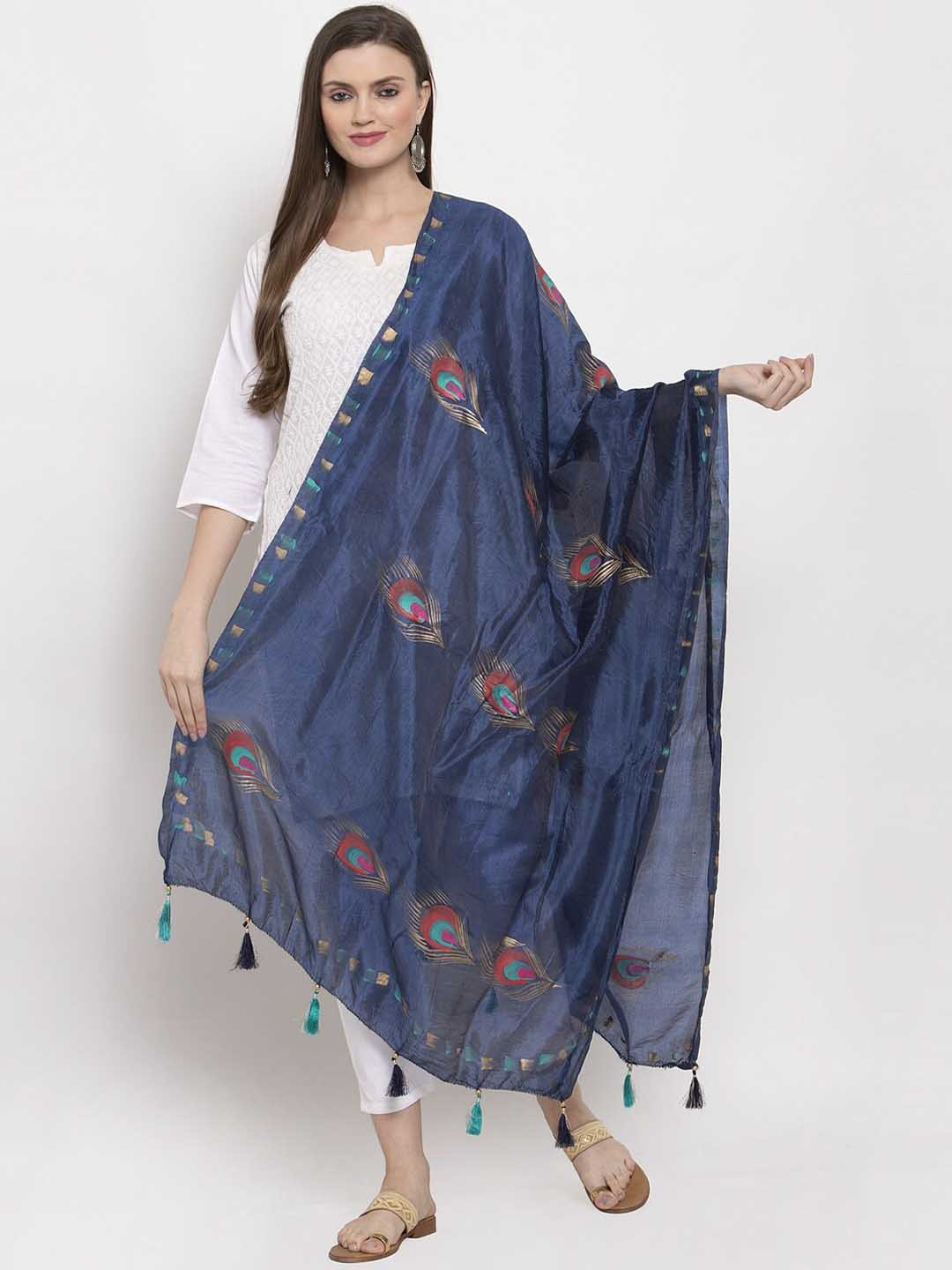 Clora Creation Navy Blue Printed Dupatta