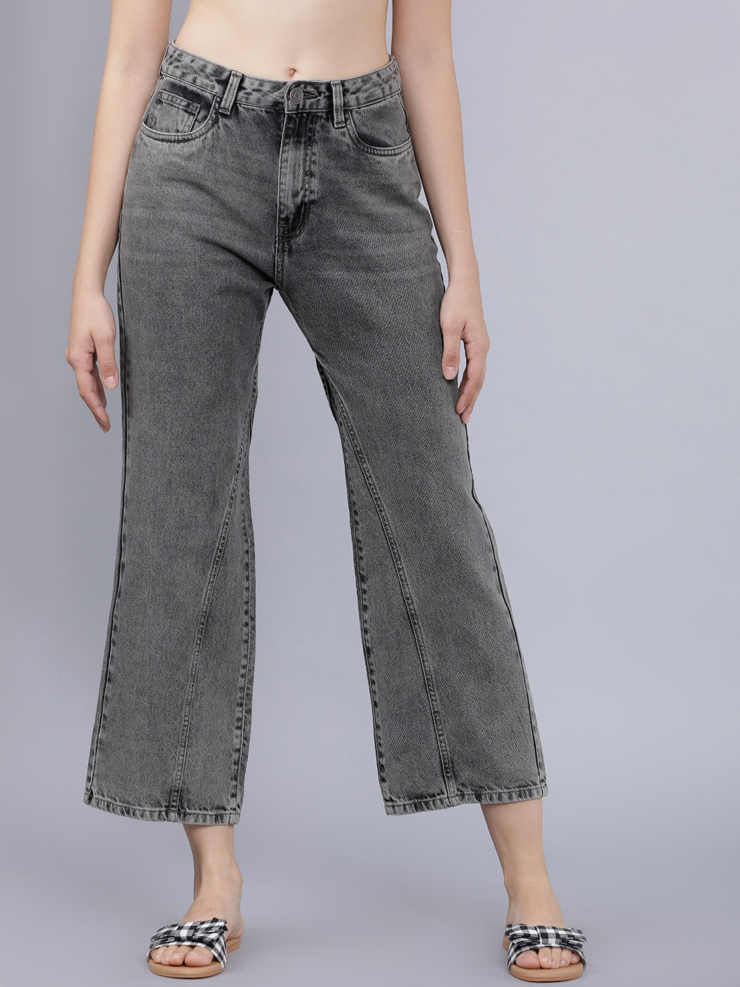 Tokyo Talkies Women Grey Flared Mid-Rise Clean Look Stretchable Jeans