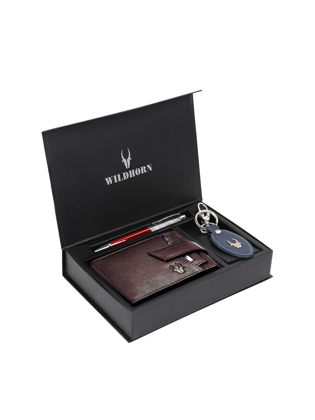 WildHorn Men Brown & Blue RFID Protected Genuine High Quality Leather Accessory Gift Set