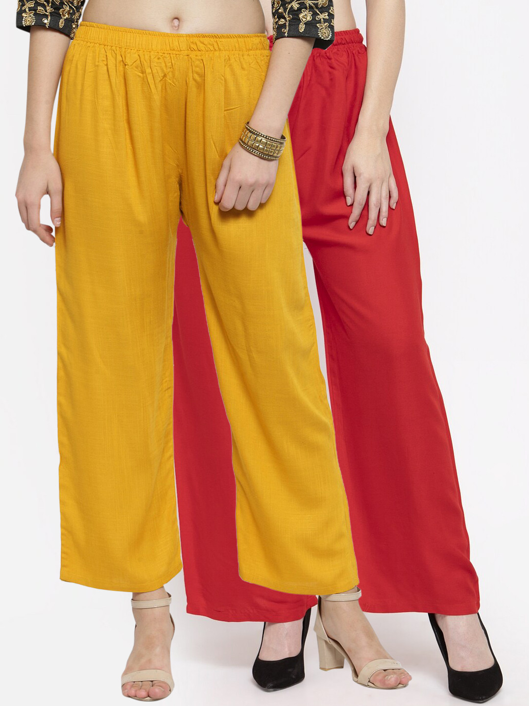 Clora Creation Women Mustard & Red Solid Straight Palazzos