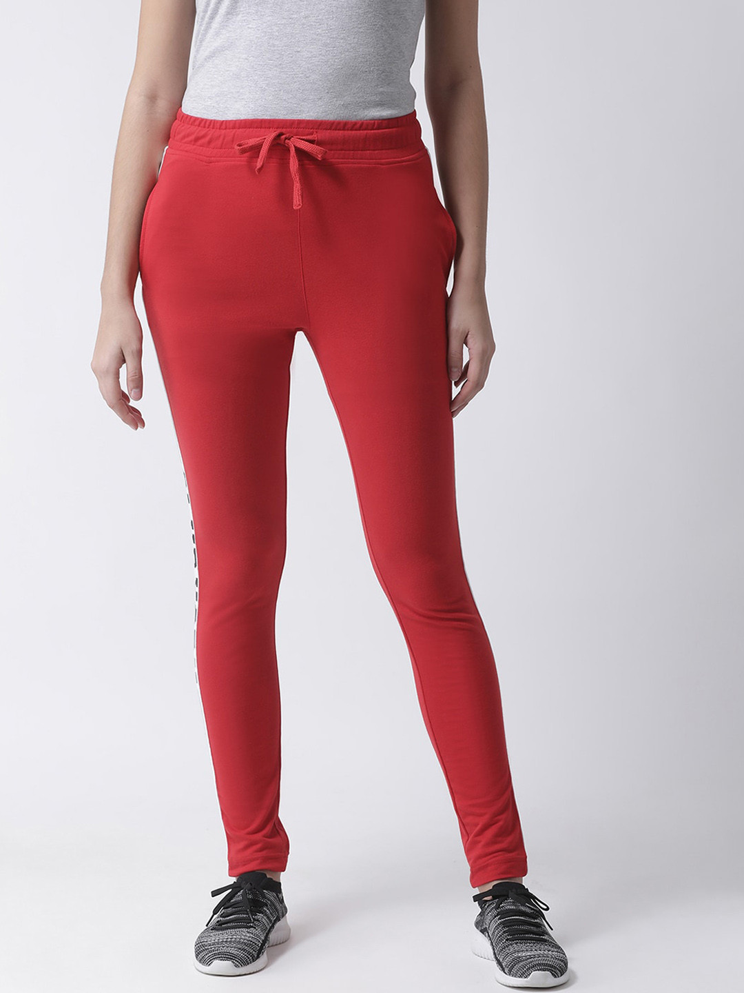 Club York Women Red Solid Slim-Fit Track Pants