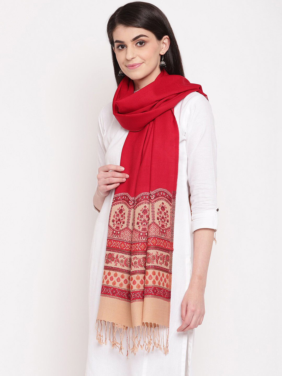 HK colours of fashion Women Red Printed Stole