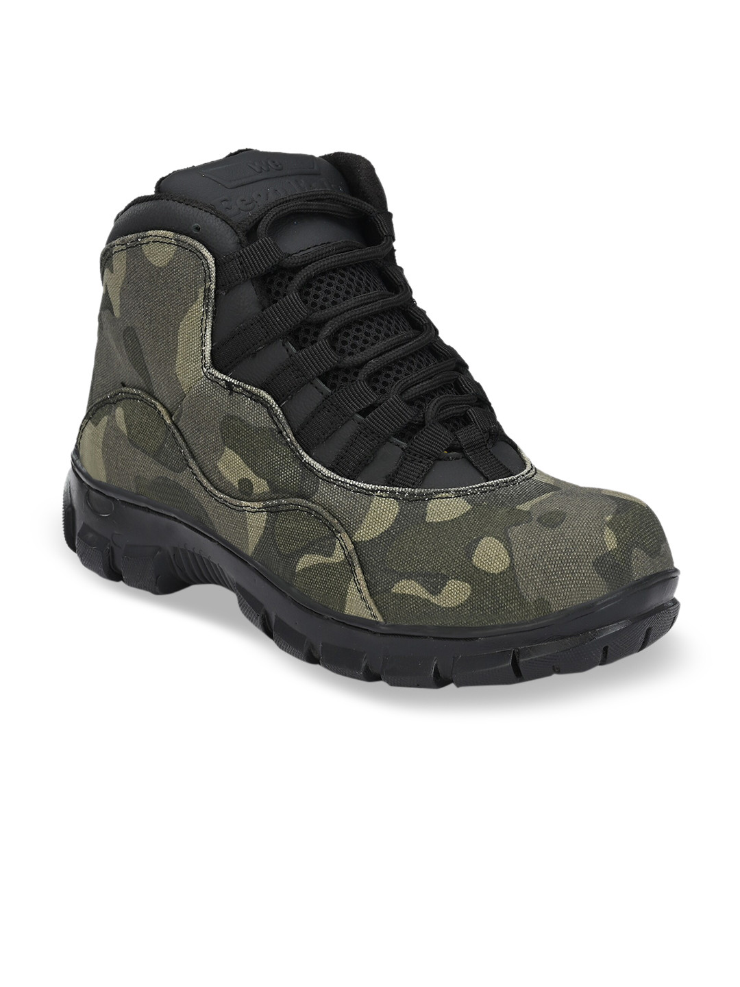 Eego Italy Men Olive Green Camouflage Print High-Top Flat Boots