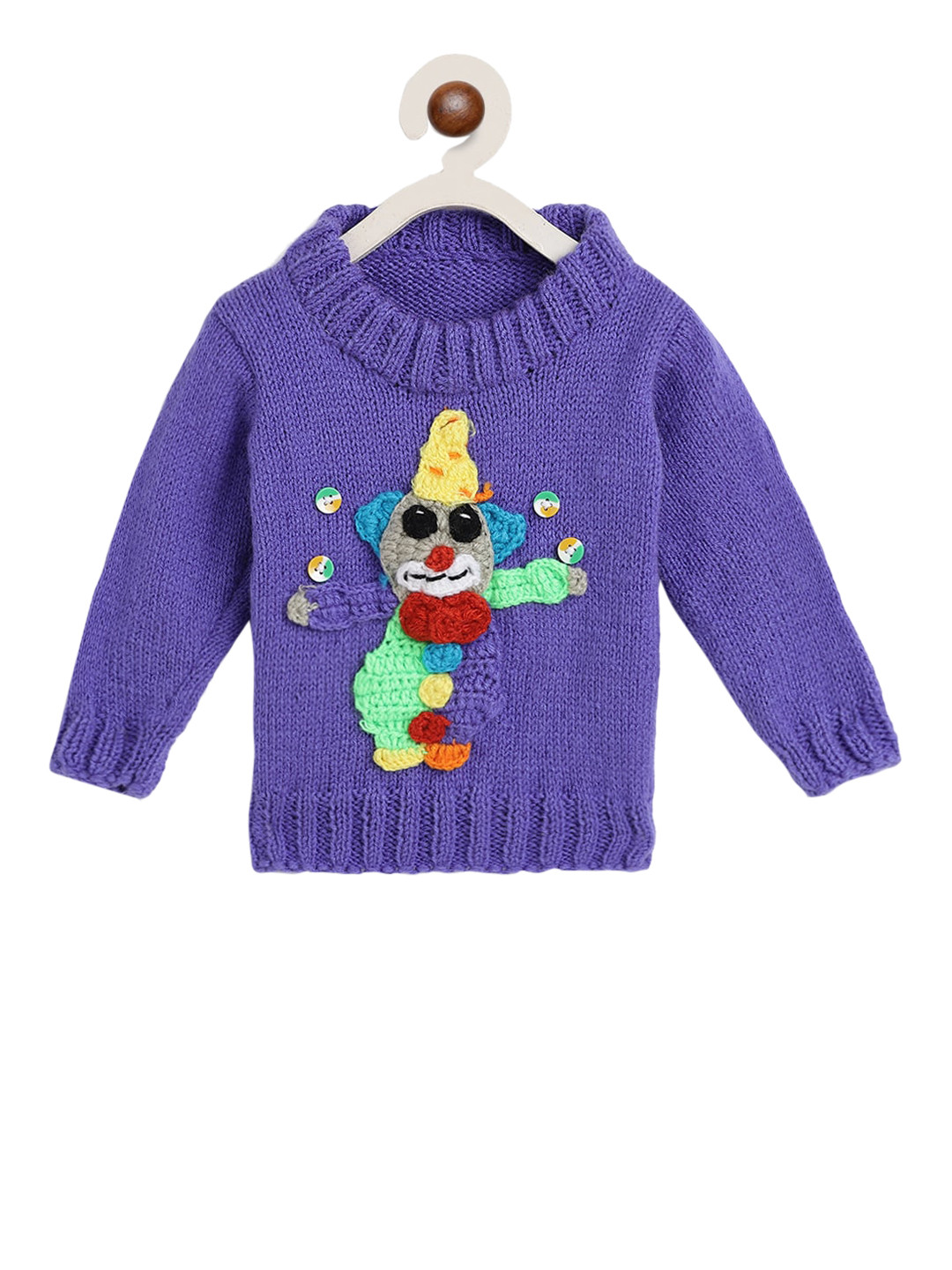 CHUTPUT Kids Blue Hand-Knitted Crochet Woolen Pullover Sweater