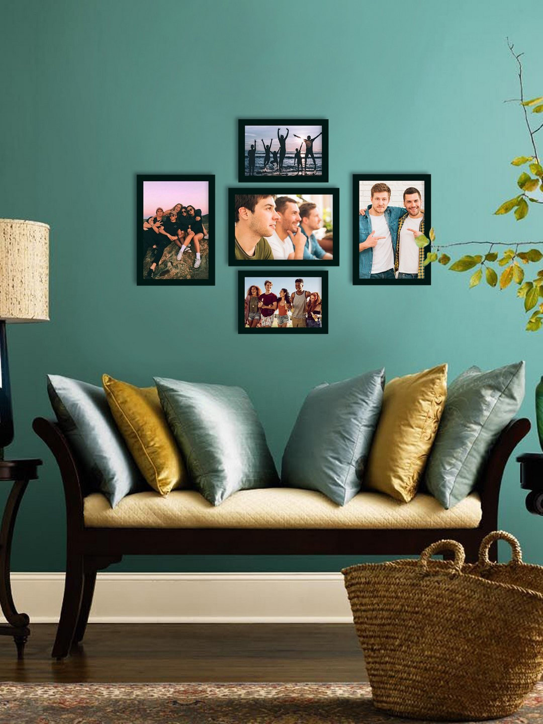 eCraftIndia Set of 5 Black Solid Memory Wall Collage Photo Frames