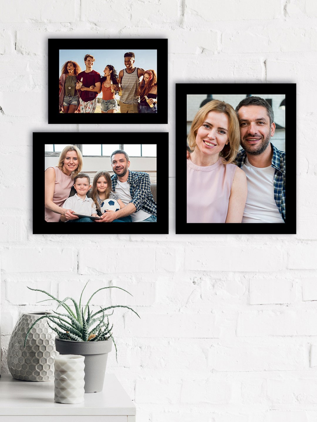 eCraftIndia Set Of 3 Black Solid Memory Wall Collage Photo Frames
